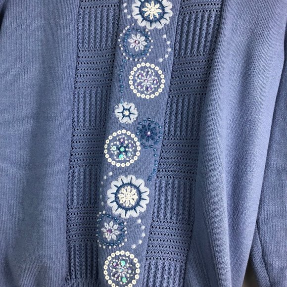 Grandma Knit Top Lightweight Sweater Embroidered Beaded Floral Small - Picture 3 of 7